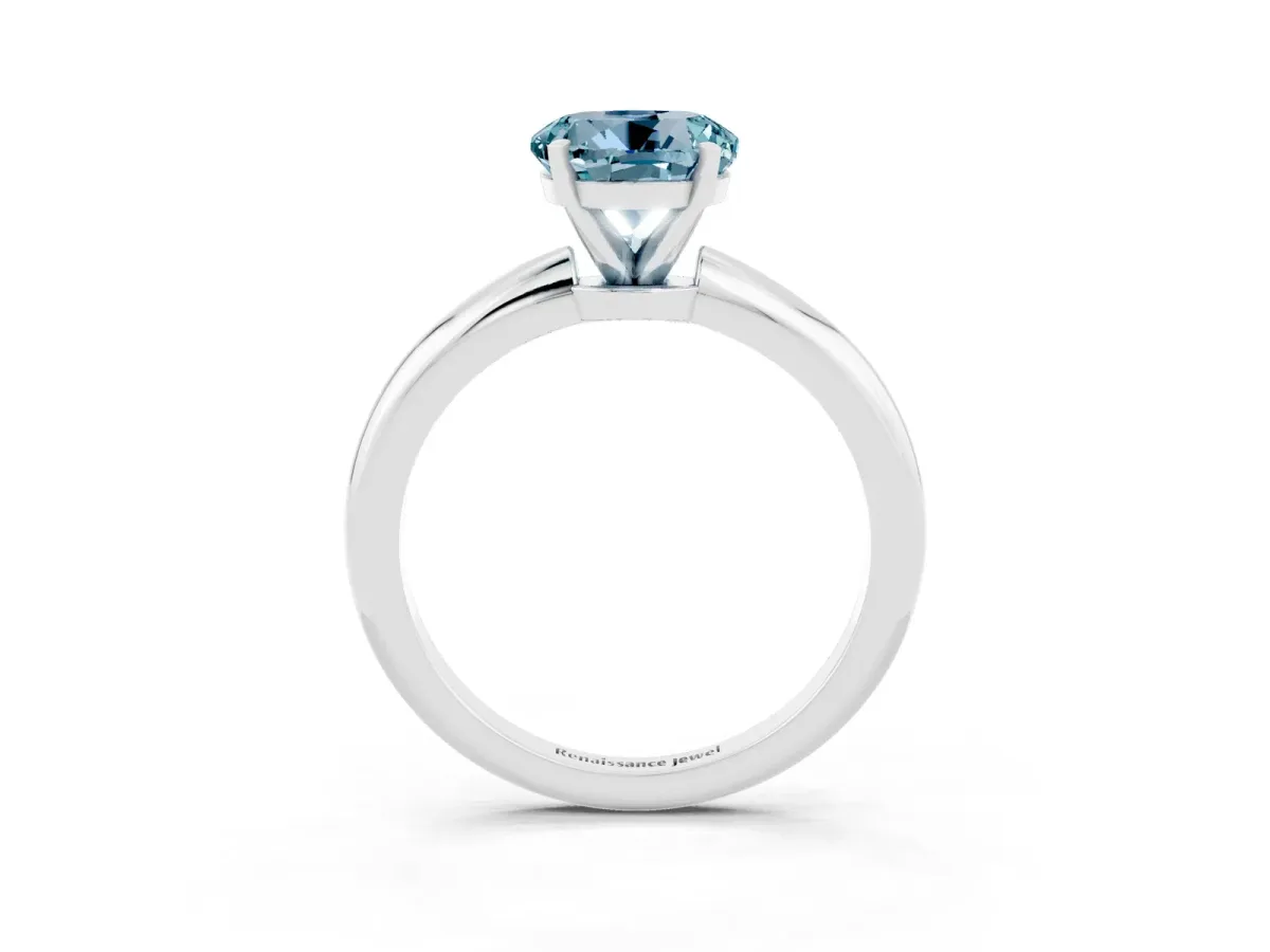 Round Cut Aquamarine Solitaire Ring with Six-Prong Setting and Classic Band Silver