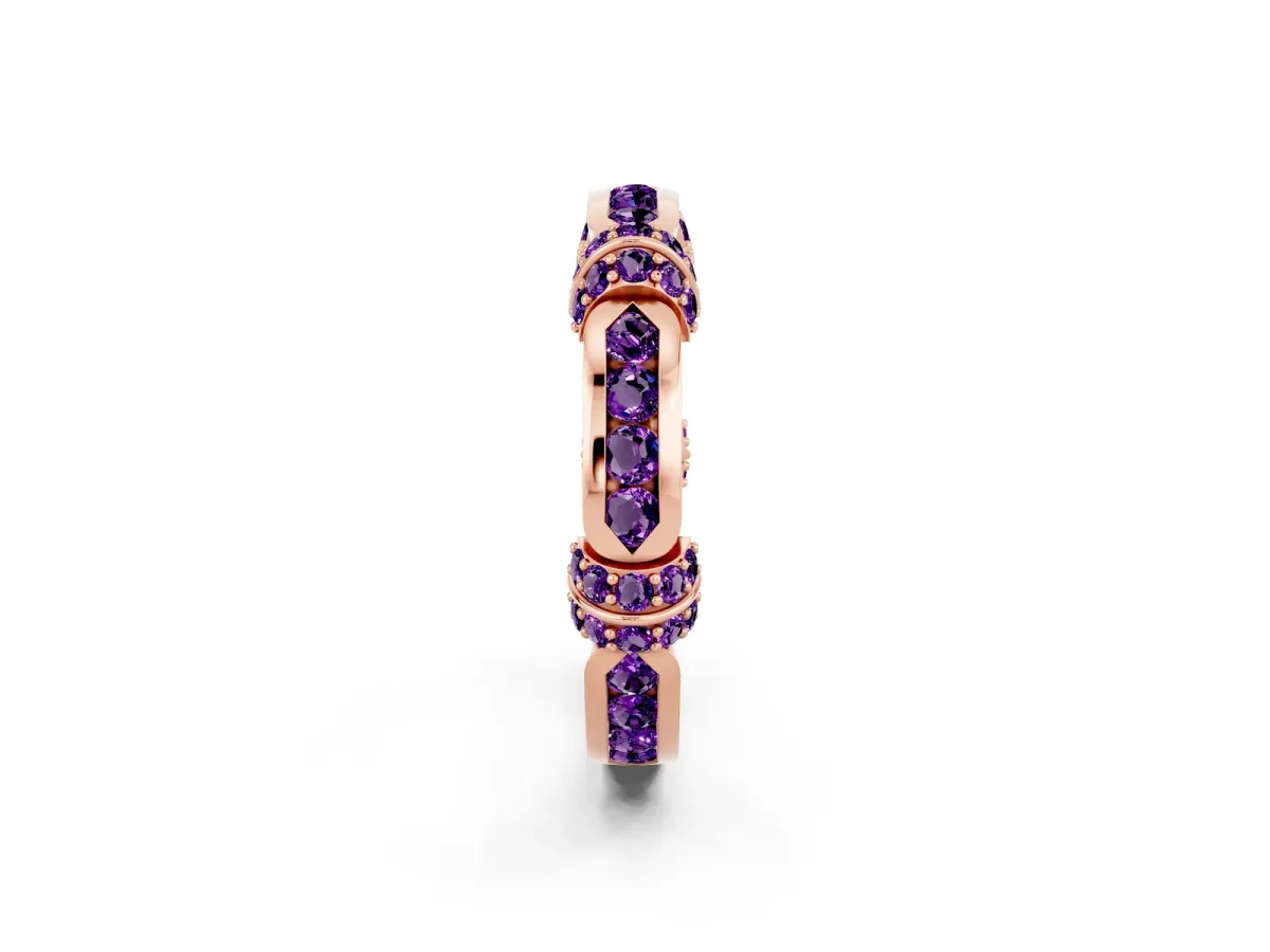 Pavé Round Amethyst Link Band with Bezel Setting Rose gold