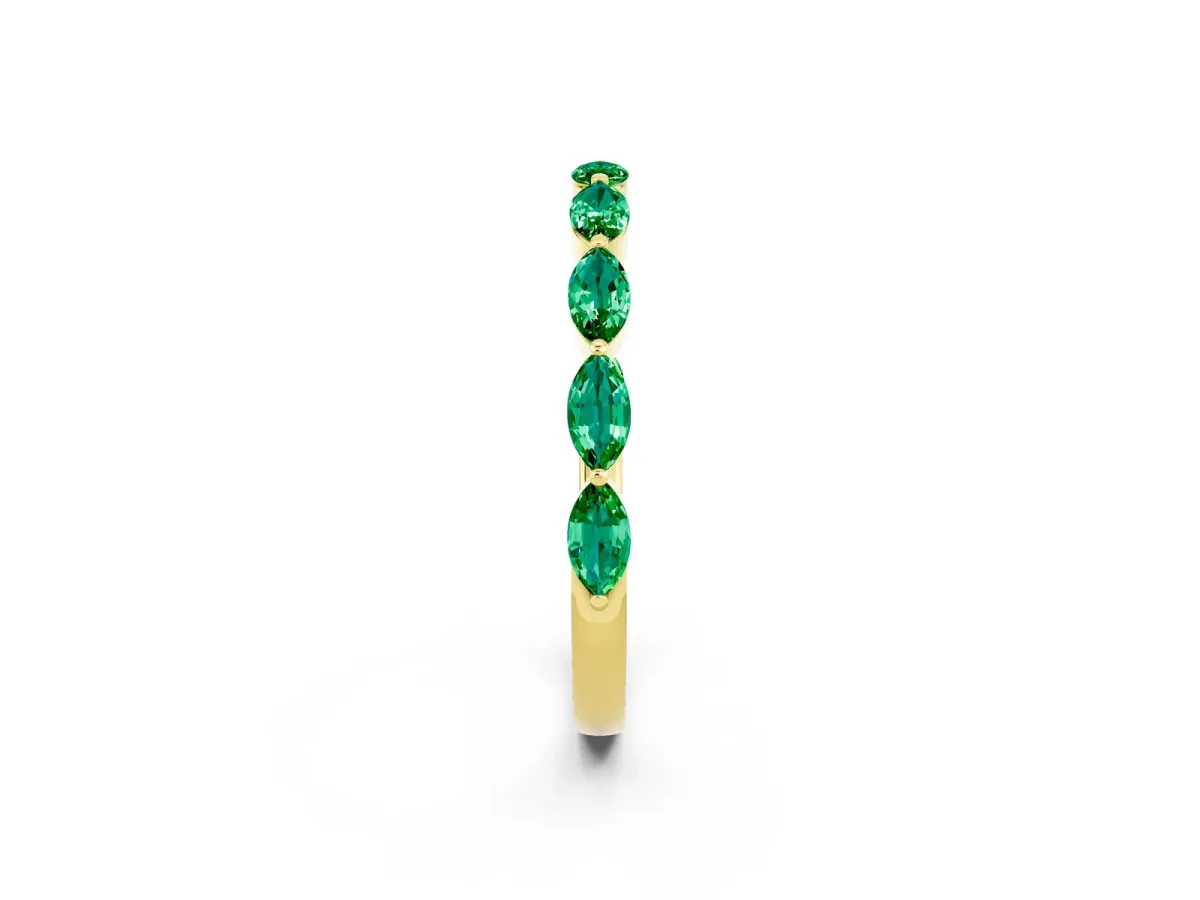 Marquise Emerald Half Eternity Band with Prong Setting Yellow gold