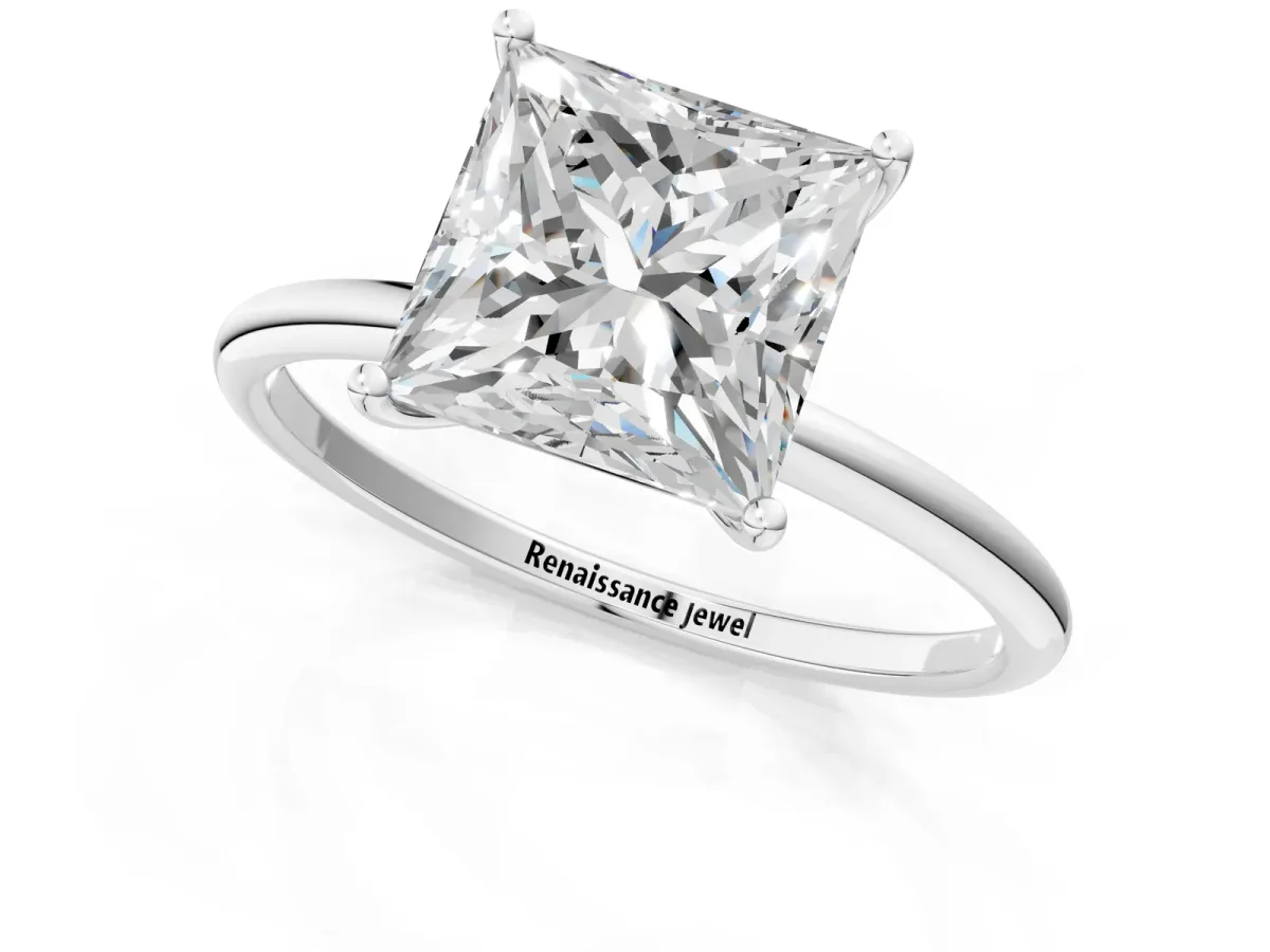 Princess Cut Cut Solitaire Engagement Ring with Thin Band and Four-Prong Setting Silver