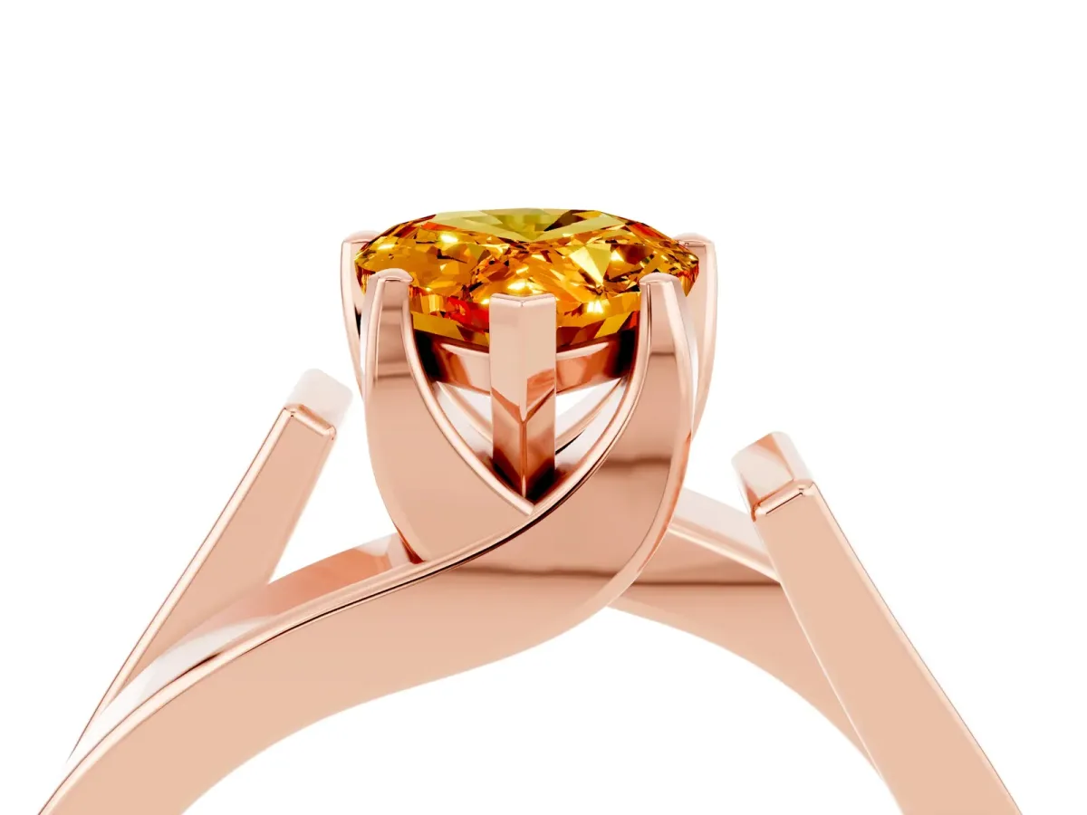 Modern Tension Set Pear Cut Citrine Solitaire Wide Band Ring Rose gold