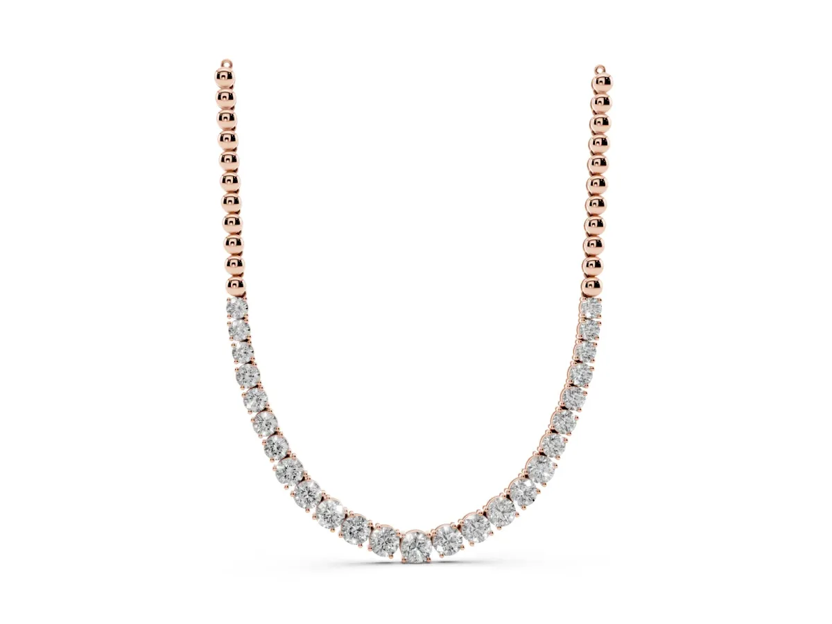 Round Diamond Tennis Necklace with Prong Setting and Bead Chain Rose gold