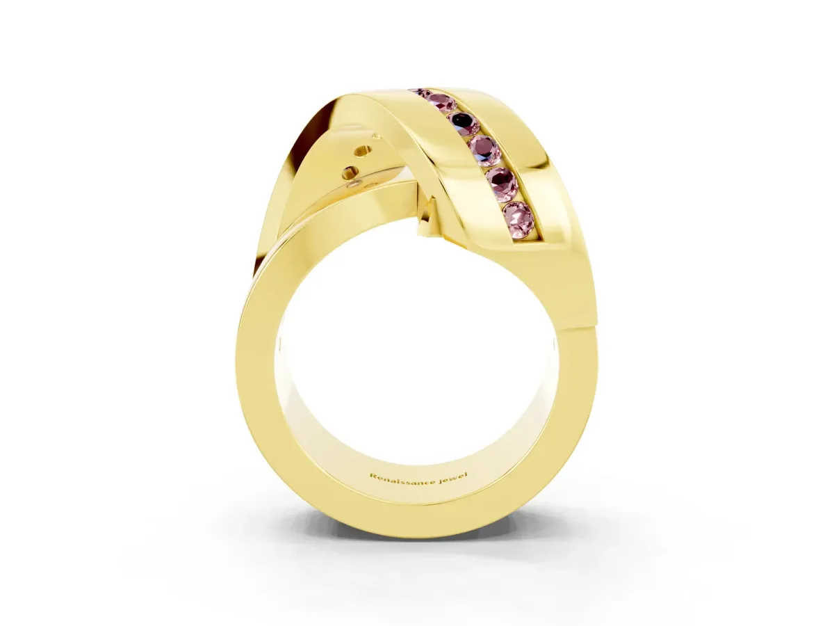 Pavé Round Morganite Crossover Band with Channel Setting Yellow gold