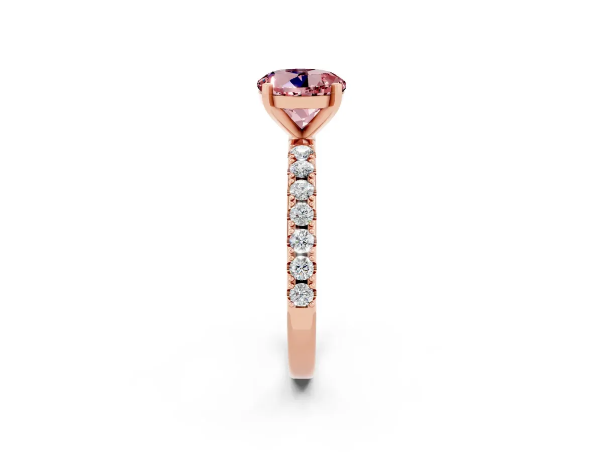 Round Cut Morganite Solitaire Pavé Band with Four-Prong Setting Rose gold