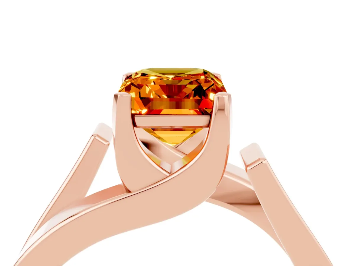 Modern Tension Set Emerald Cut Citrine Solitaire Wide Band Ring Rose gold