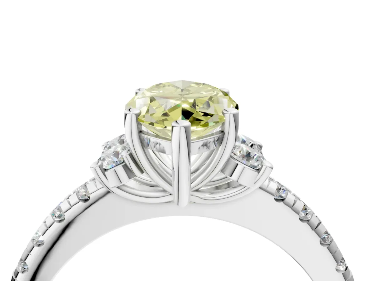 Fancy Yellow Marquise Cut Diamond Three-Stone Pave Band with Four-Prong Setting Silver