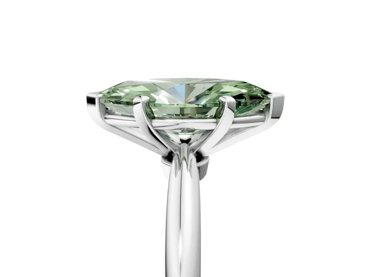 Fancy Green Marquise Cut Diamond Solitaire Ring with Six-Prong Setting and Classic Band Silver