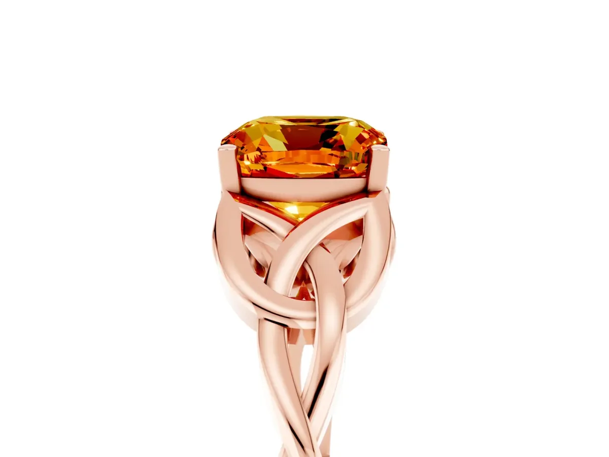 Cushion Cut Citrine Solitaire Celtic Knot Ring with Four-Prong Setting Rose gold