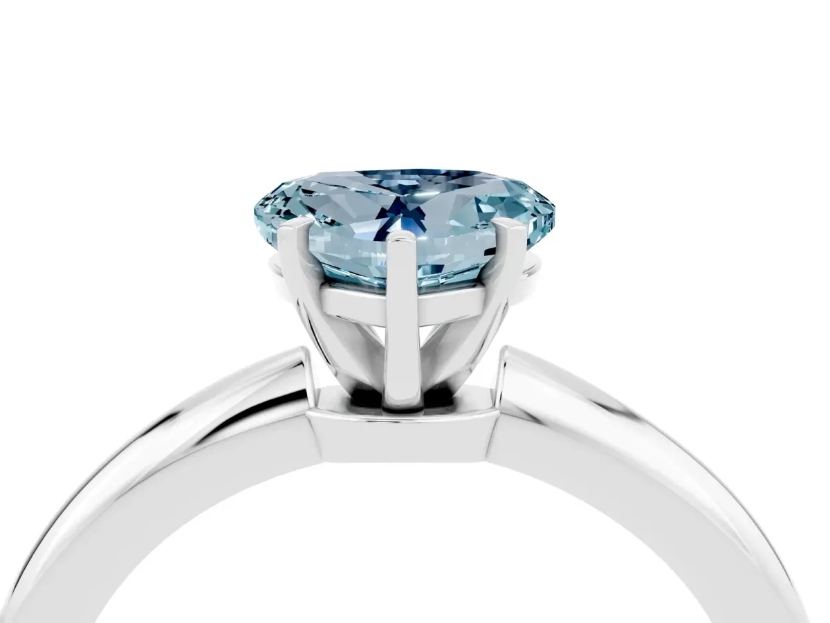 Heart Cut Aquamarine Solitaire Ring with Six-Prong Setting and Classic Band Silver