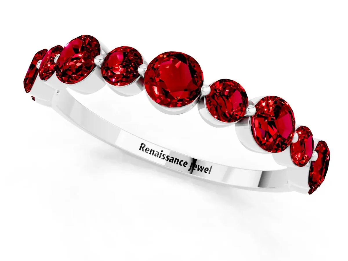 Round Ruby Scalloped Prong Set Eternity Band Platinum