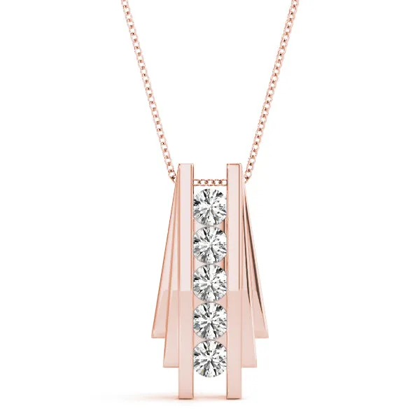 Channel Set Round Diamond Bar Pendant Rose gold