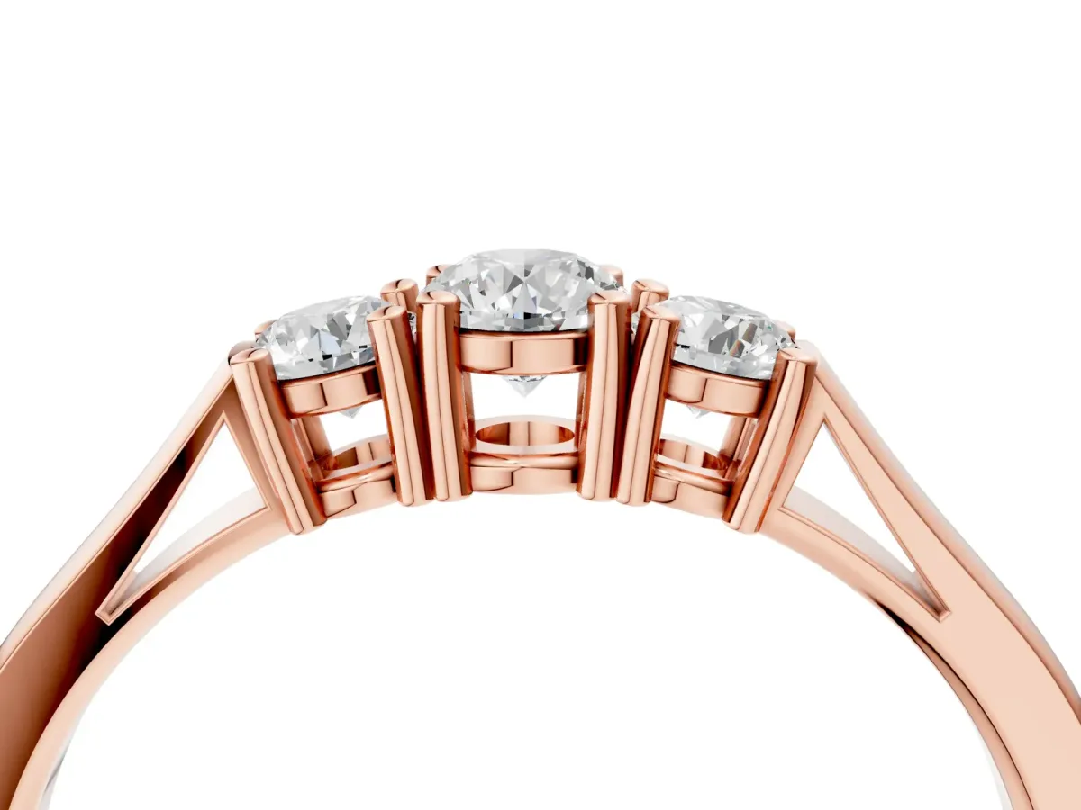 Three-Stone Round Cut Diamond Channel Set Band with Prong Setting Rose gold