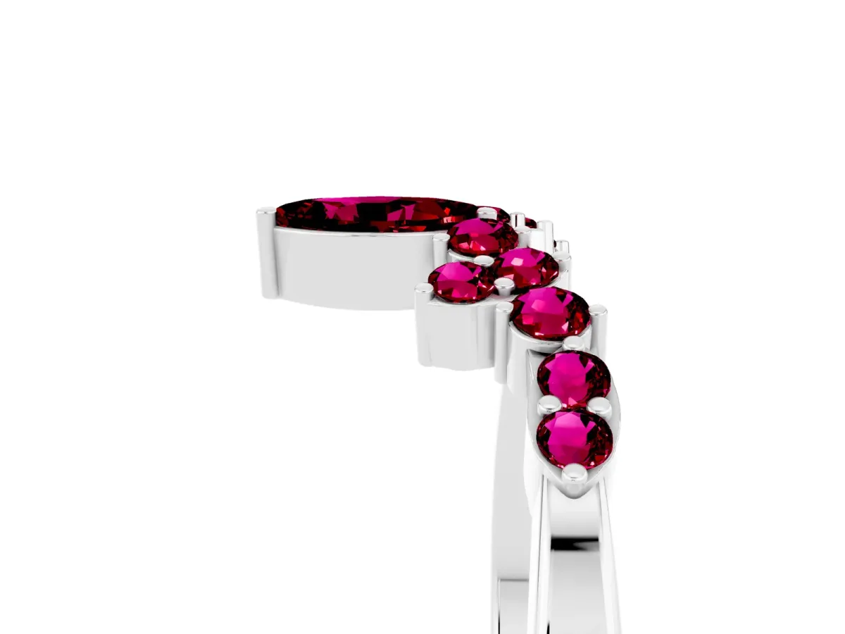 Marquise and Round Garnet Chevron Band with Prong Setting Platinum