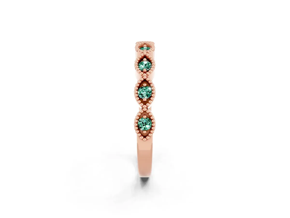Milgrain Marquise Green Sapphire Half Eternity Band with Bezel Setting Rose gold