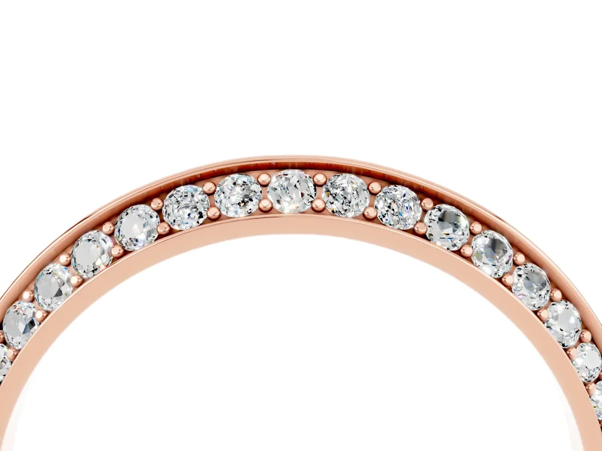 Double Row Pavé Round Moissanite Eternity Band with Channel Setting Rose gold
