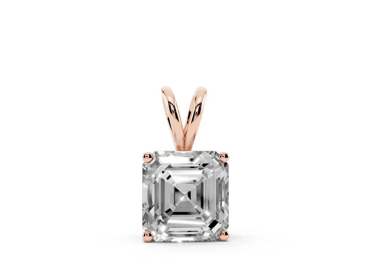 Asscher Diamond Solitaire Pendant with Four Prong Setting Rose gold