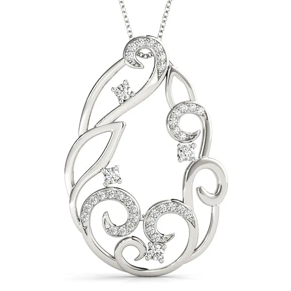 Pavé Diamond Round Pendant with Four-Prong Setting White gold