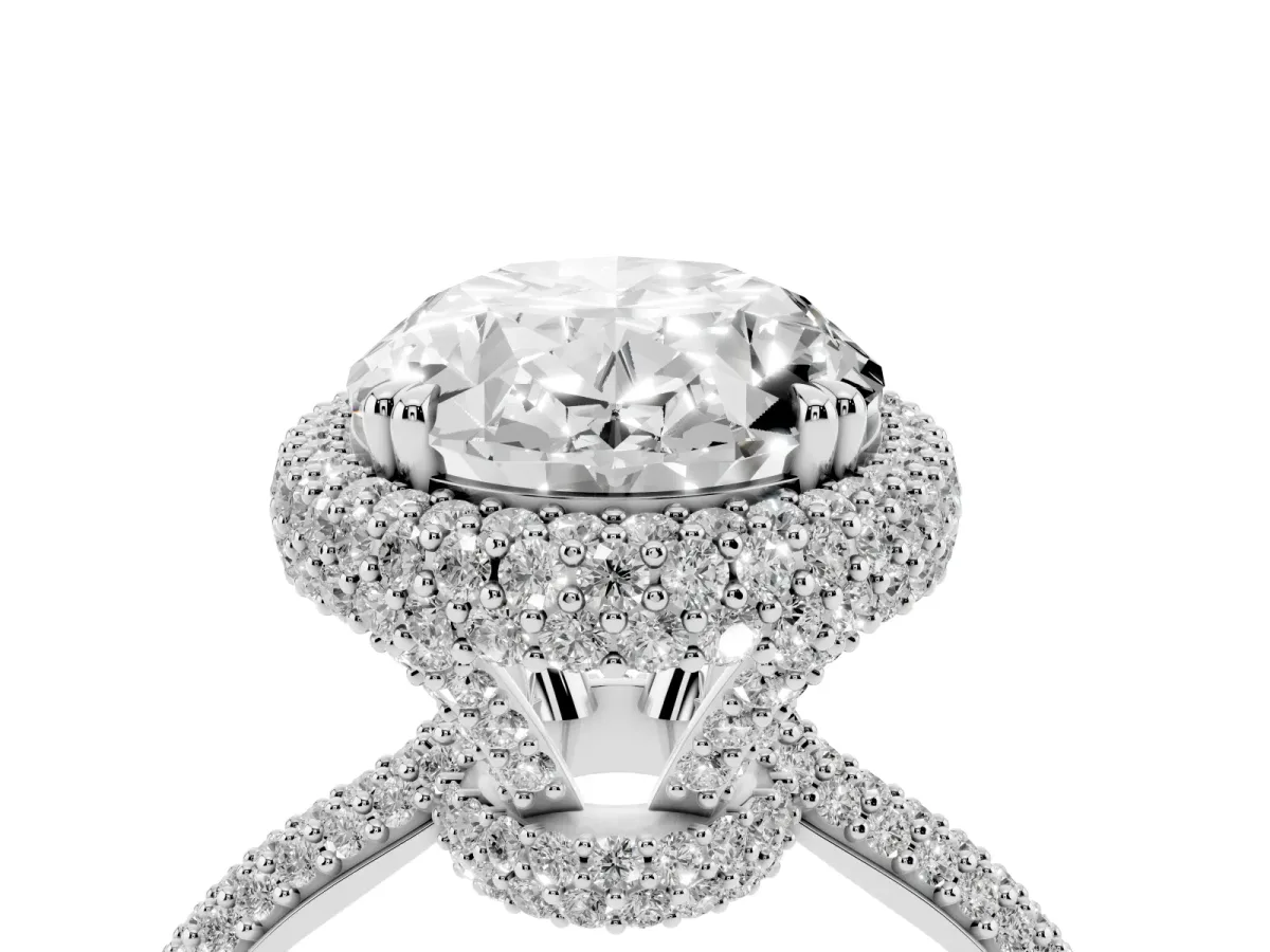 Oval Diamond Halo Ring with Round Diamond Accents Silver