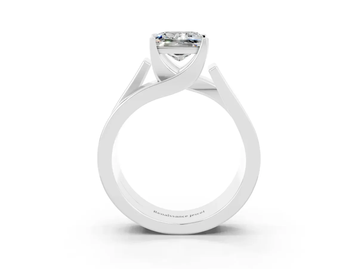 Modern Tension Set Princess Cut Moissanite Solitaire Wide Band Ring Silver