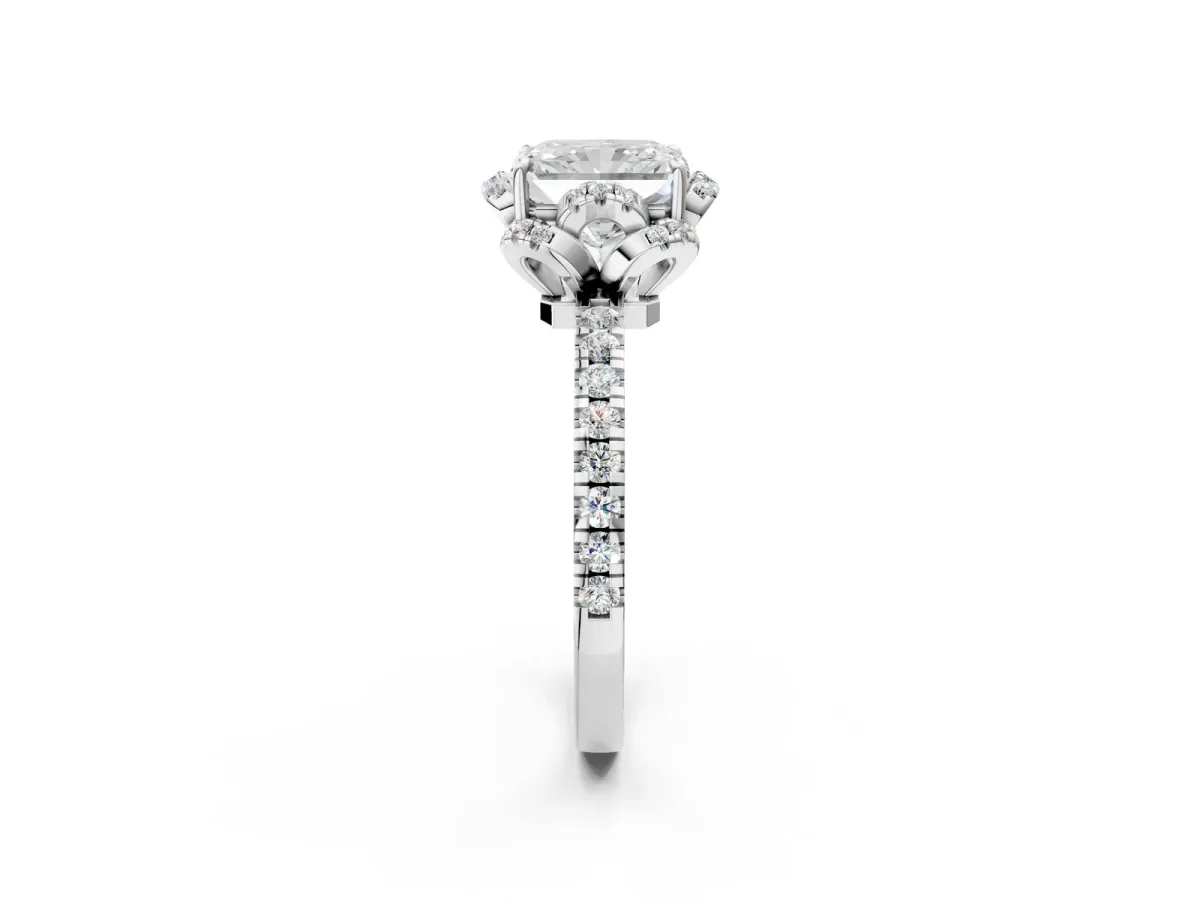 Radiant Cut Halo Diamond Pave Band Ring with Four-Prong Setting Platinum