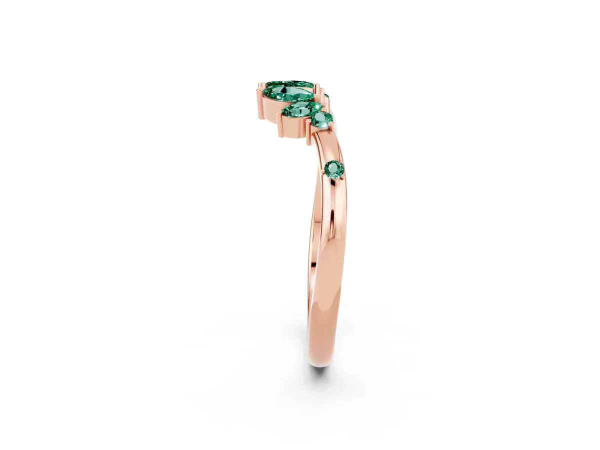 Open Marquise Cluster Green Sapphire Band with Prong Setting Rose gold