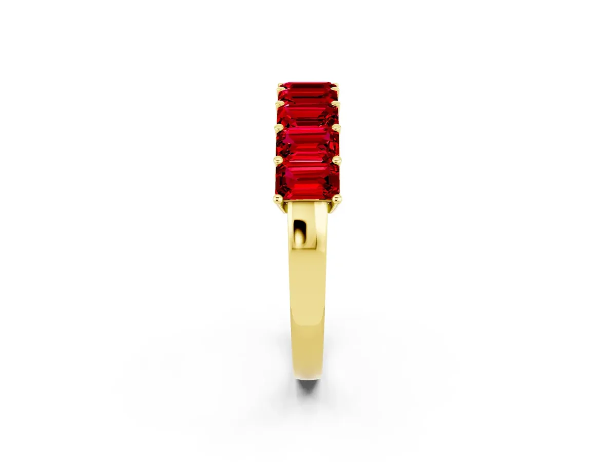 Emerald Cut Ruby Prong-Set Eternity Band Yellow gold