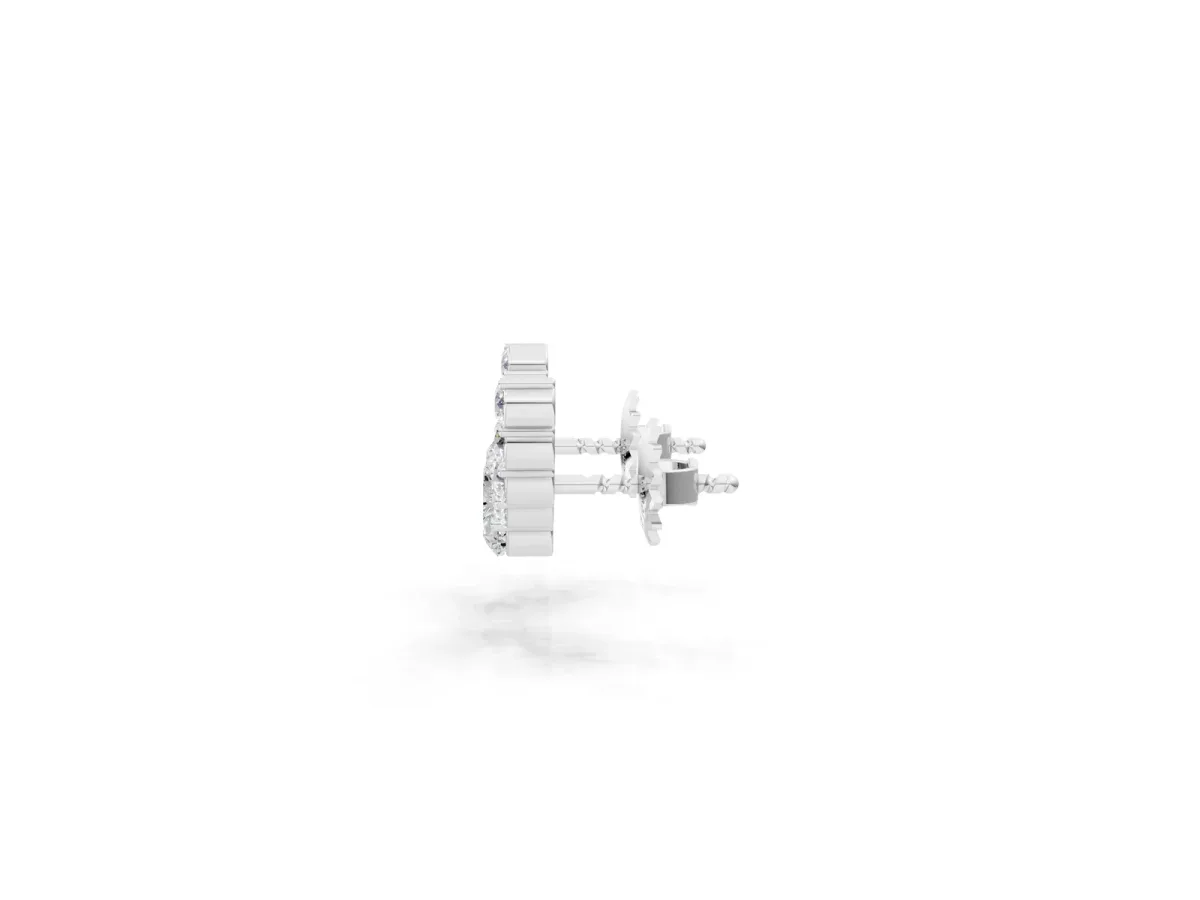 Round and Heart Diamond Petite Ear Climber Earrings Silver
