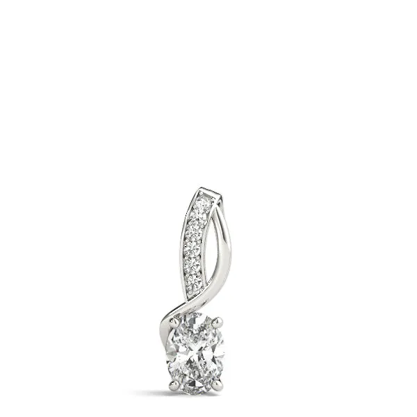 Pavé Oval Solitaire Prong Pendant Silver