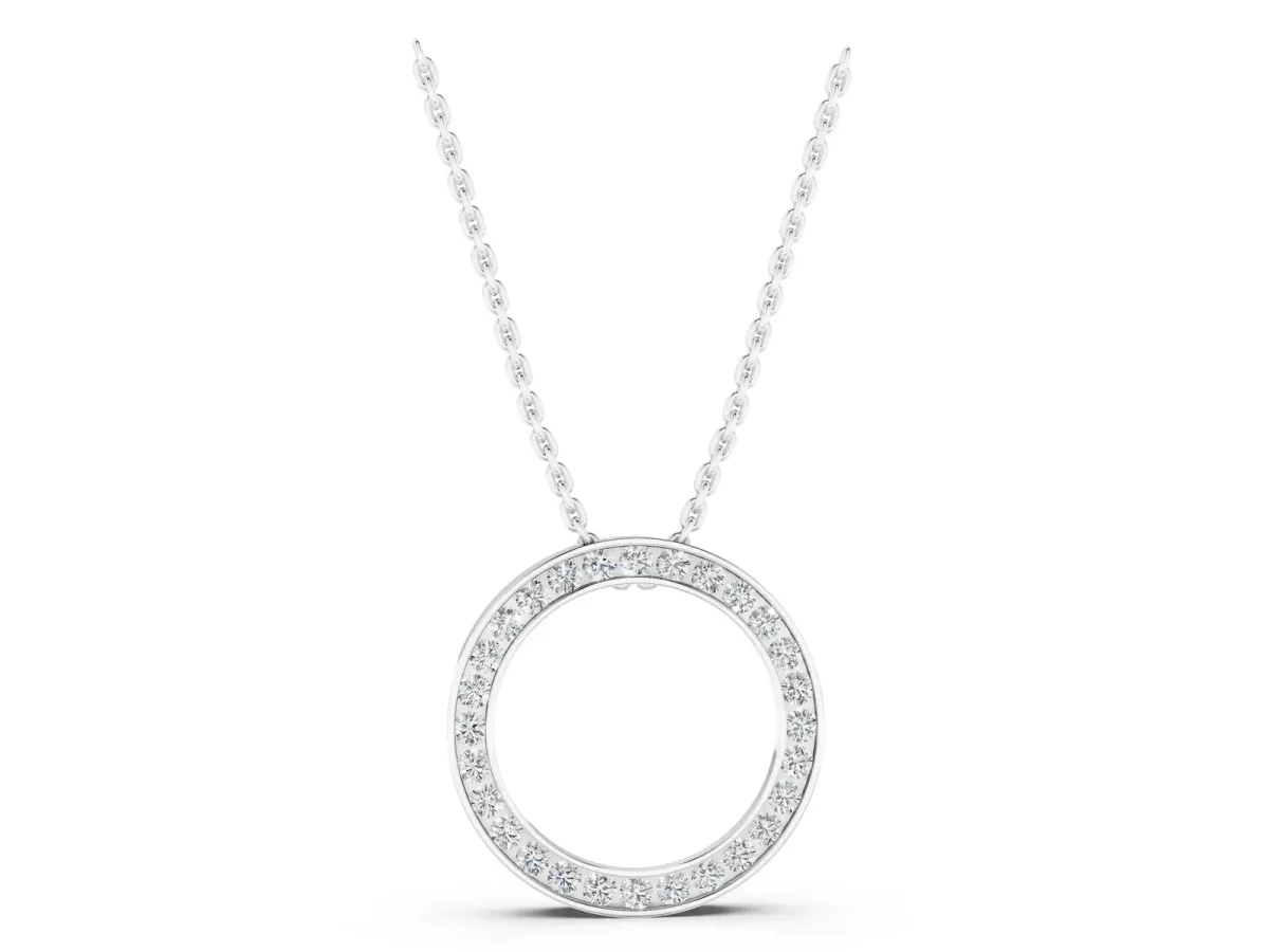 Round Diamond Channel Set Pendant Silver