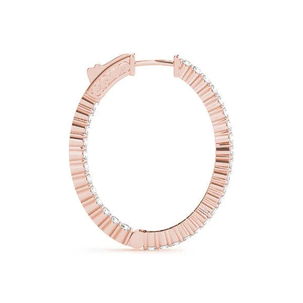 Round Cut Diamond Hoop Earrings with Channel Setting and Four-Prong Setting Rose gold