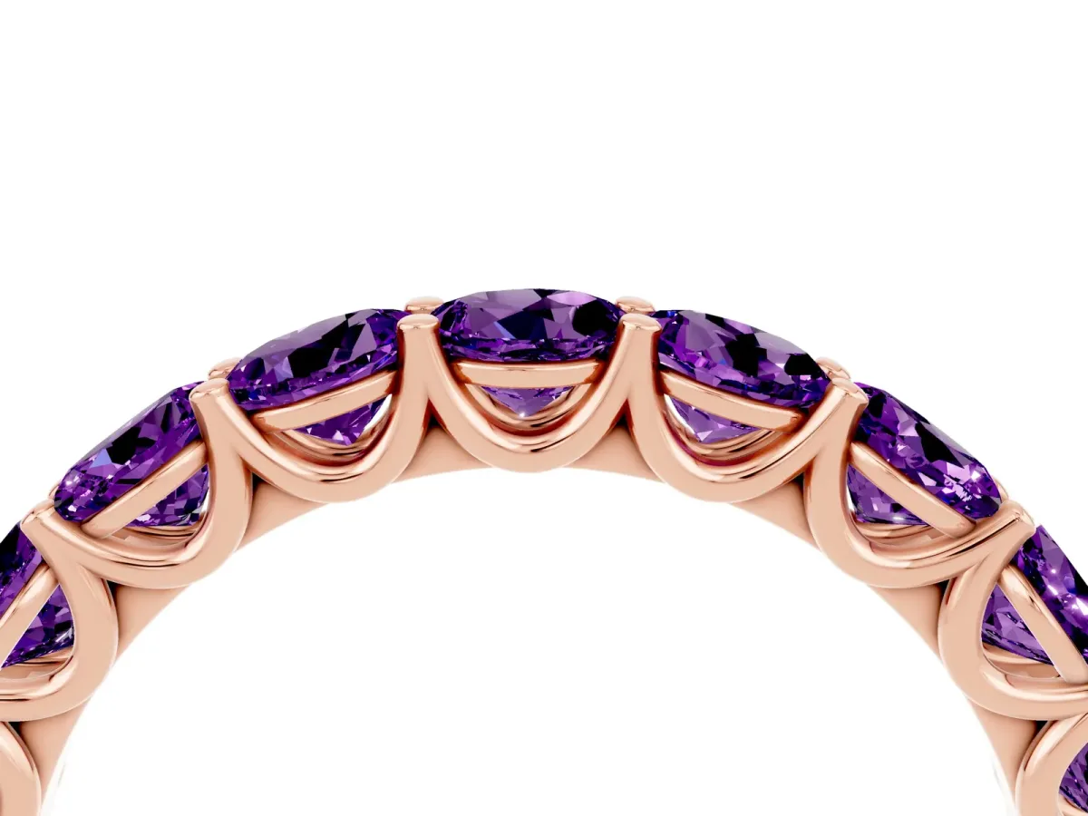 Round Amethyst Shared Prong Eternity Band Rose gold