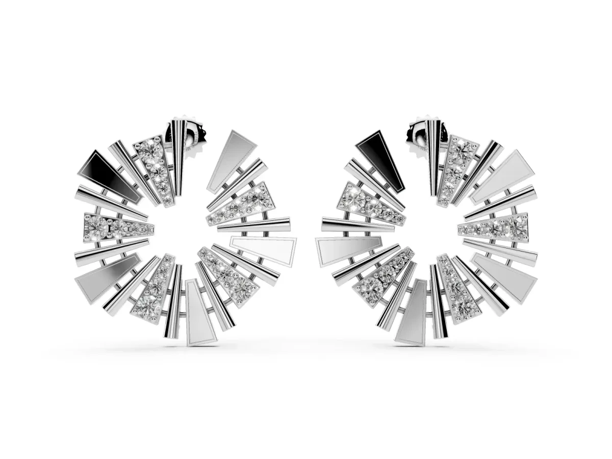 Round Diamond Fanburst Stud Earrings White gold
