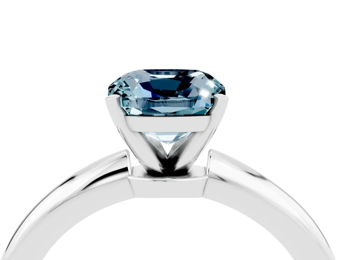 Cushion Cut Aquamarine Solitaire Ring with Six-Prong Setting and Classic Band Silver