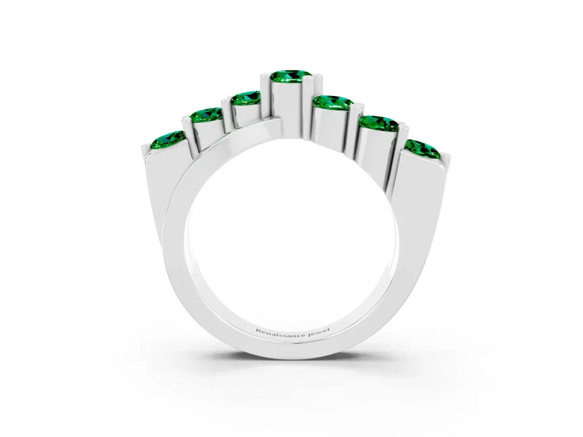 Round Emerald Prong-Set Crossover Band White gold