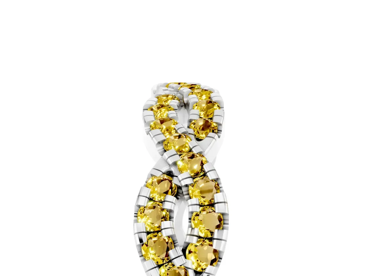 Round Yellow Sapphire Twisted Eternity Band with Pavé and Shared Prong Setting Silver