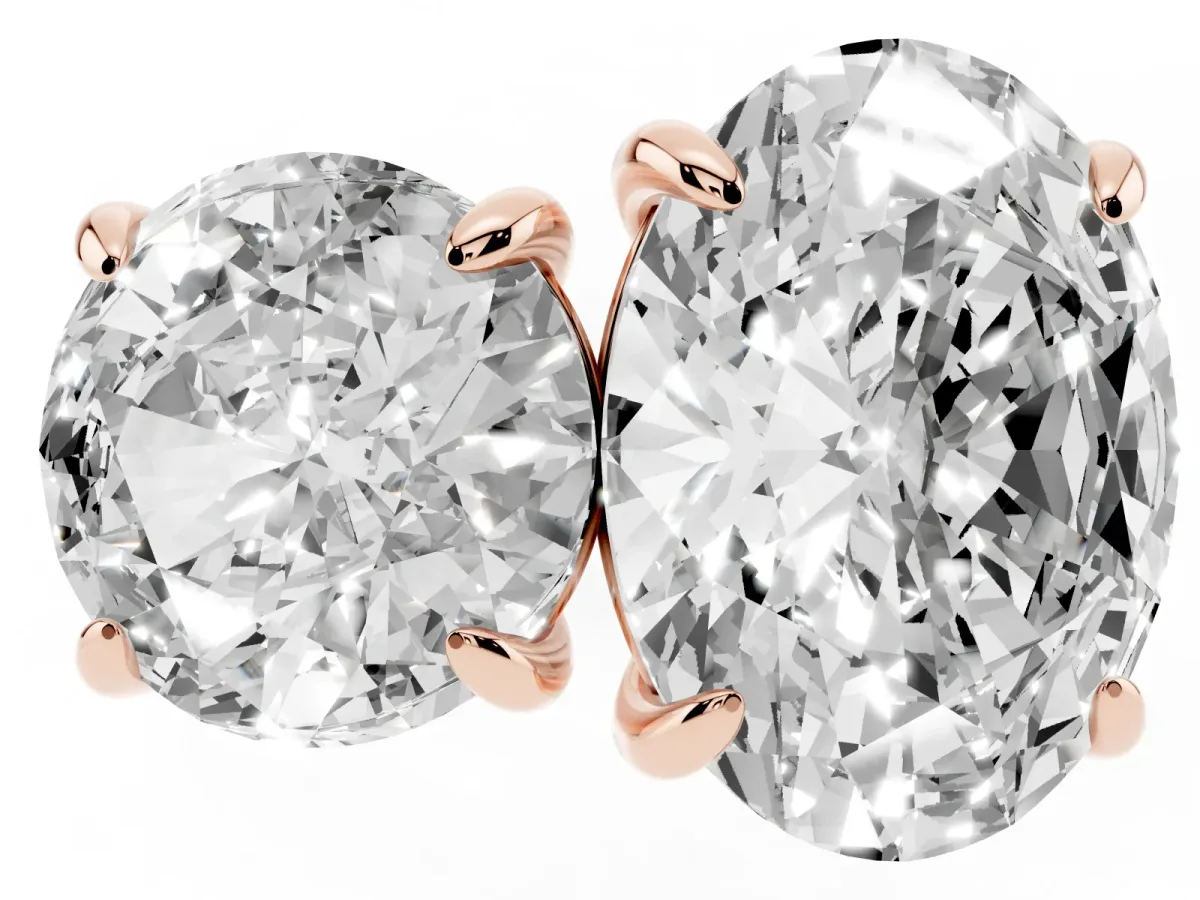 Round and Oval Toi Moi Ring with Prong Setting and Plain Band Rose gold