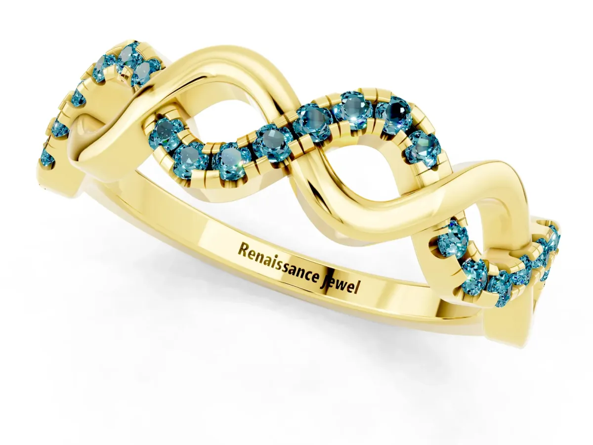 Twist Infinity Round Blue Topaz Band with Pavé Setting Yellow gold
