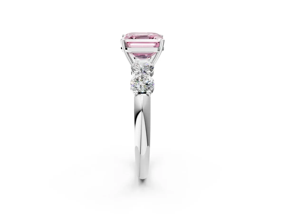 Fancy Pink Asscher Cut Cut Five-Stone Prong Set Diamond Ring with Classic Band Platinum