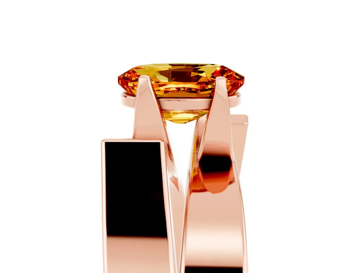 Modern Tension Set Oval Cut Citrine Solitaire Wide Band Ring Rose gold