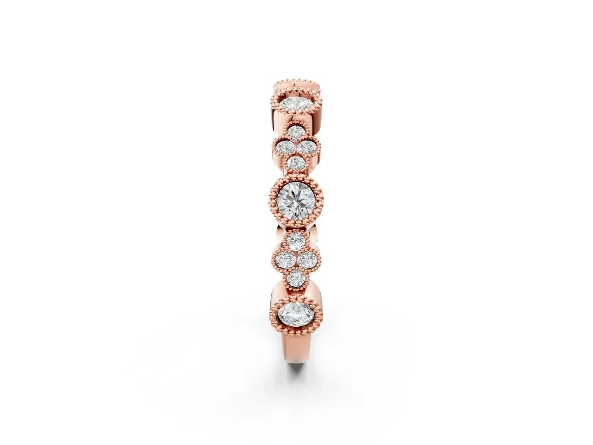 Milgrain Bezel Set Round Diamond Cluster Eternity Band Rose gold