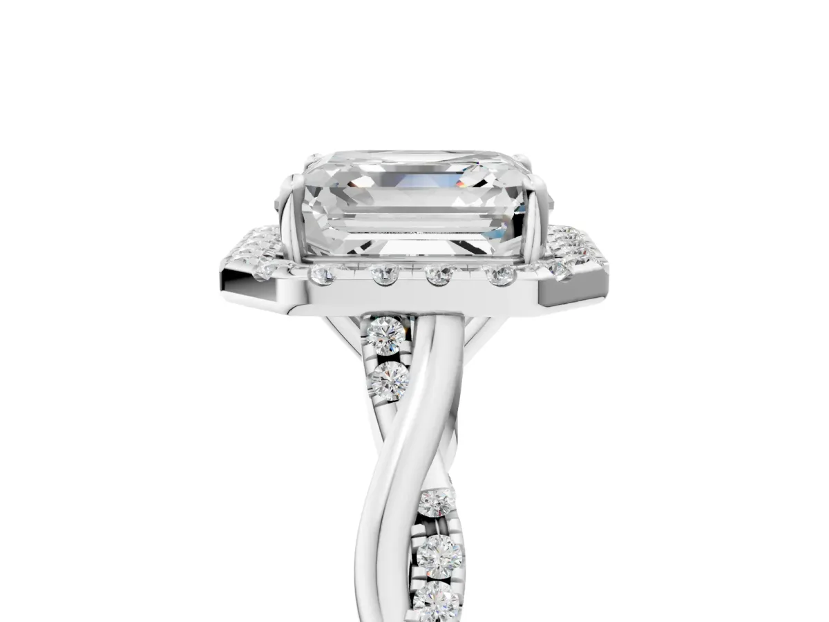 Asscher Cut Halo Twist Band Solitaire Ring Platinum