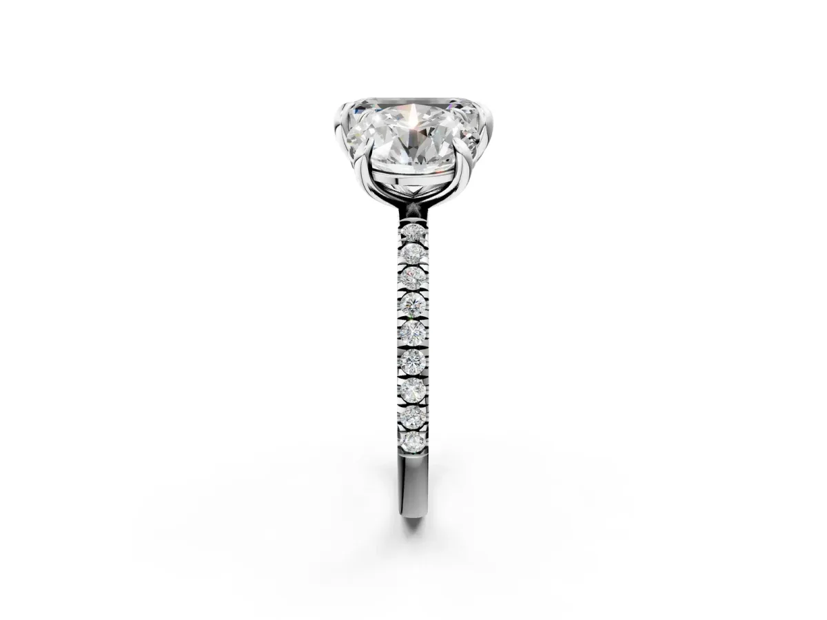 Round and Emerald Toi Moi Ring with Prong Setting and Pave Band Platinum