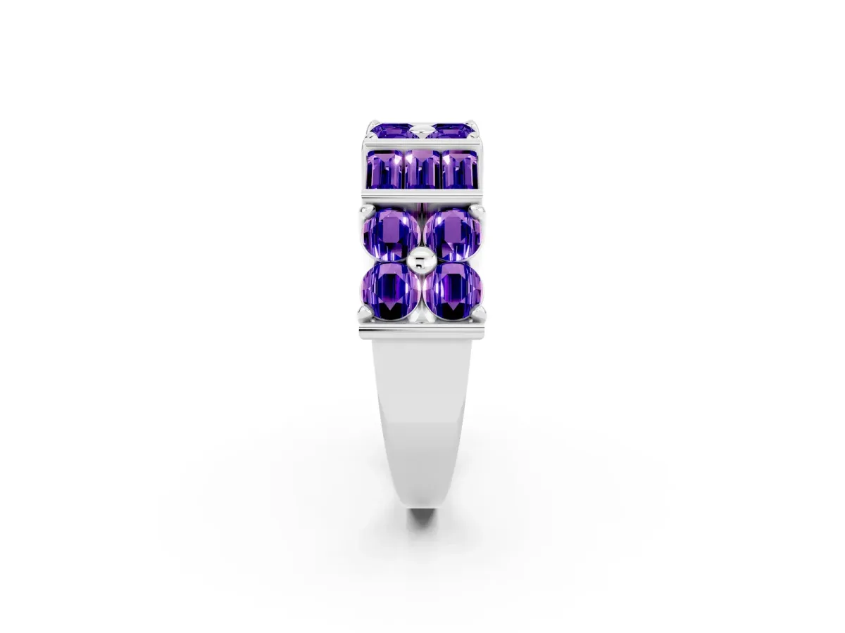 Channel Set Round and Baguette Tanzanite Anniversary Band with Prong Setting Silver