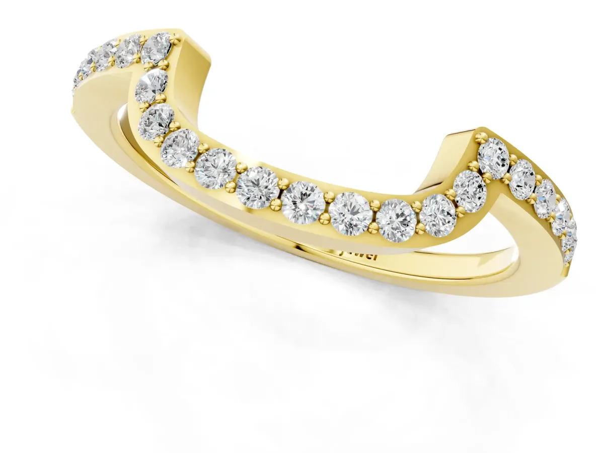 U-Shaped Pavé Round Diamond Contour Band Yellow gold