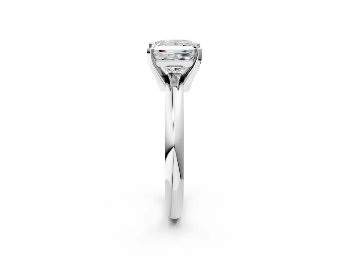 Princess Cut Diamond Solitaire Engagement Ring with Round Band and Four-Prong Setting Silver
