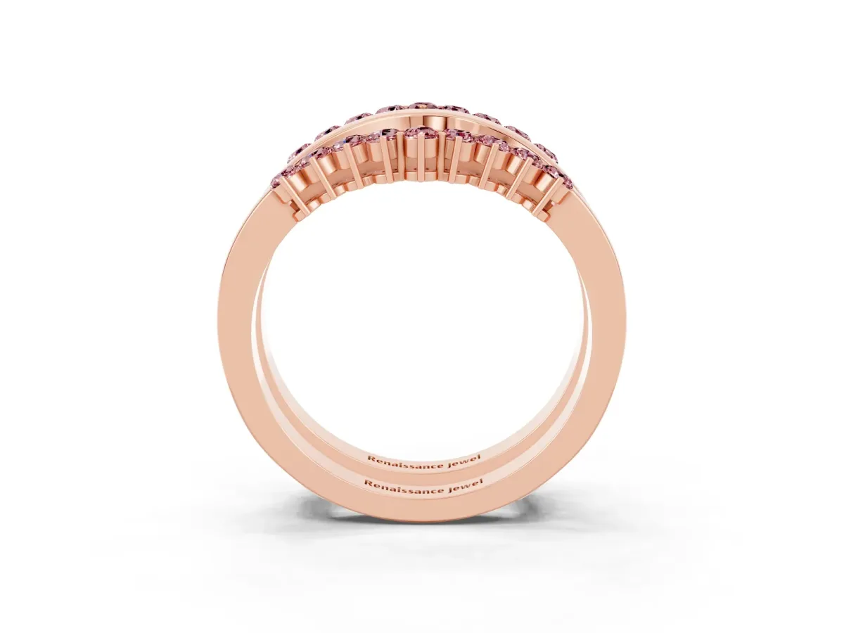 Round Morganite Chevron Contour Band with Prong Setting Rose gold