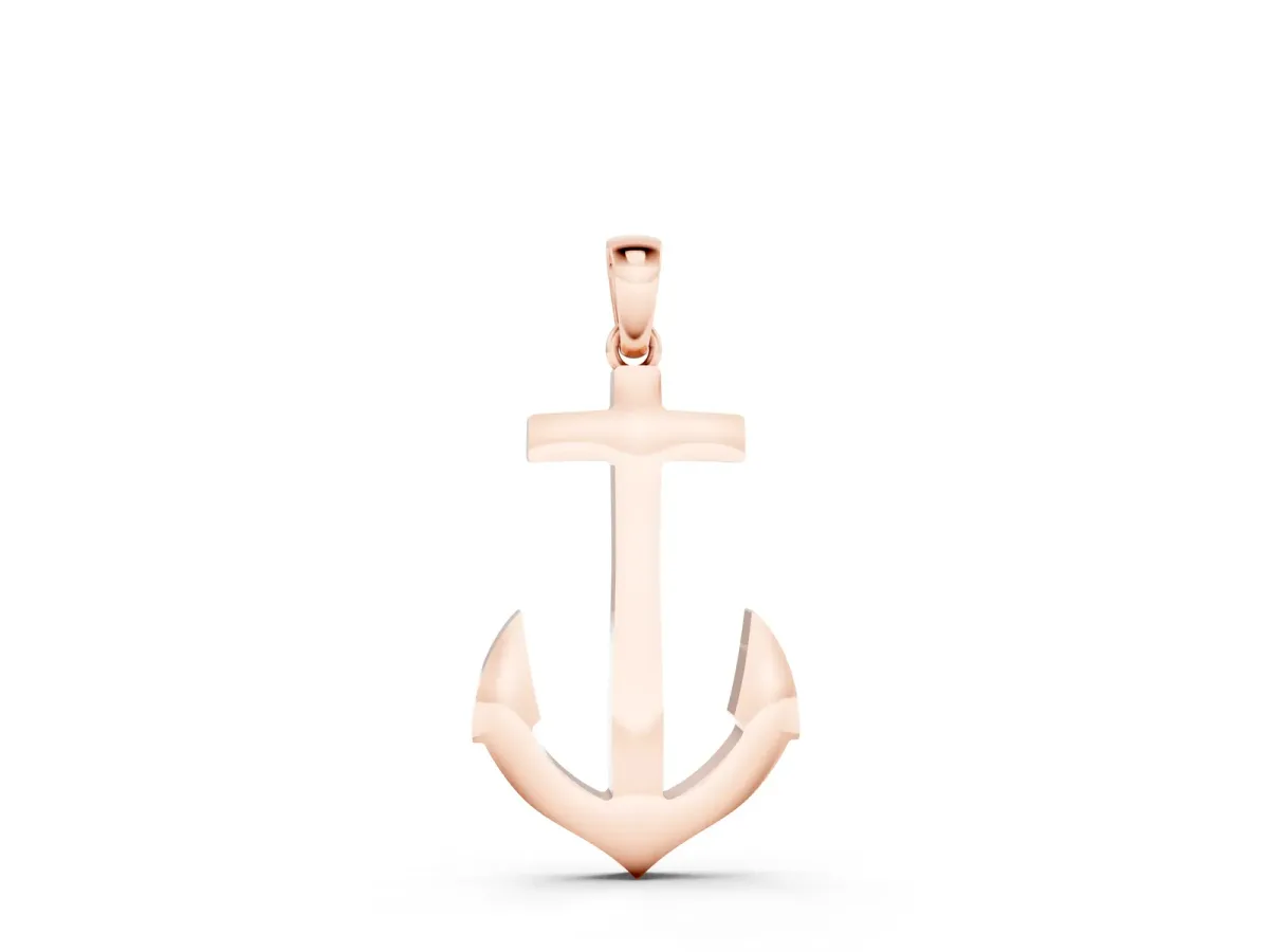 Silver Anchor Pendant with Round Diamond Bezel Setting Rose gold