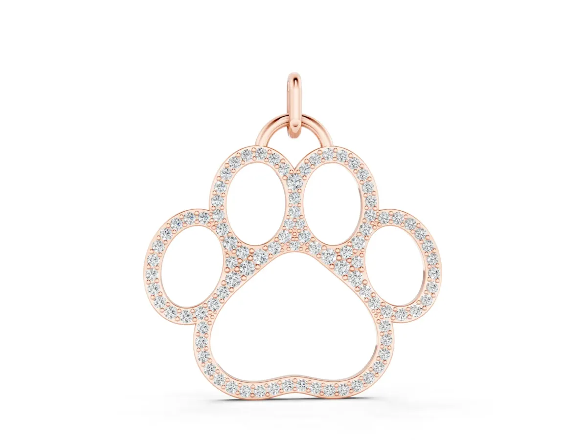 Pavé Round Diamond Paw Pendant Rose gold