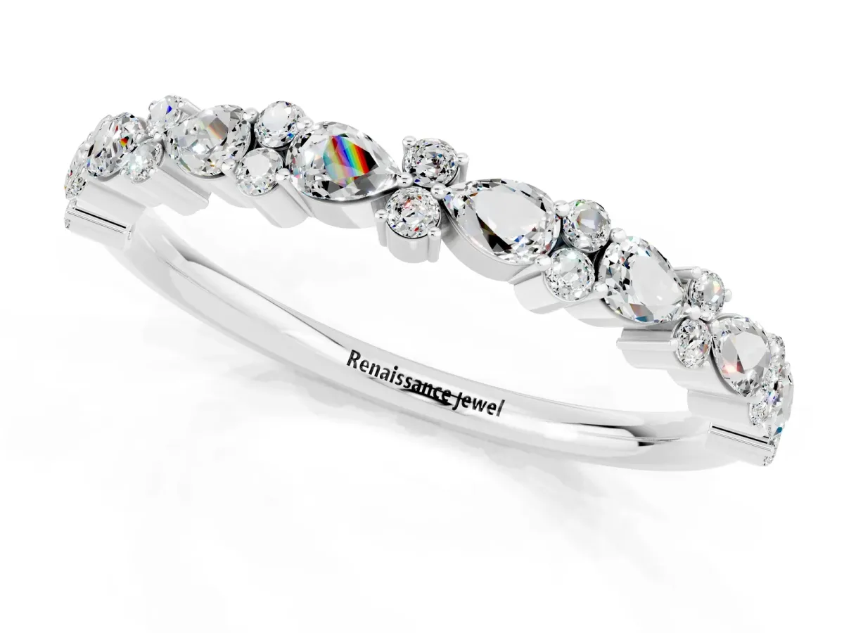 Pear and Round Moissanite Wedding Band Platinum