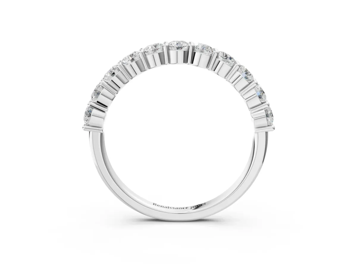 Round Diamond Half Eternity Band with Prong Setting Silver